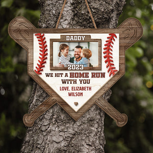 Photo personnalisée « Nous avons frappé un coup de circuit avec vous » - Panneau en bois personnalisé pour décoration d'intérieur familiale - Cadeau de pendaison de crémaillère pour papa et grand-père