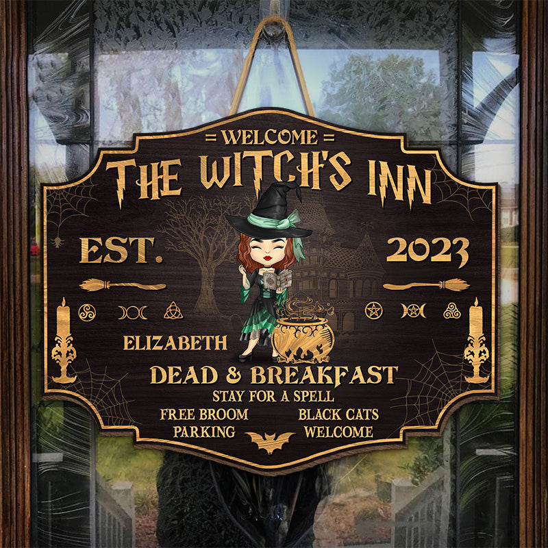 L'Auberge de la Sorcière - Panneau en bois personnalisé en forme de sorcière - Cadeau d'Halloween pour les sorcières, vous-même