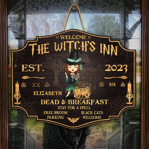 L'Auberge de la Sorcière - Panneau en bois personnalisé en forme de sorcière - Cadeau d'Halloween pour les sorcières, vous-même