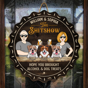J'espère que vous avez apporté de l'alcool et des friandises pour chien - Panneau en bois personnalisé en forme de chien - Cadeau de pendaison de crémaillère pour les propriétaires d'animaux et les amoureux des animaux