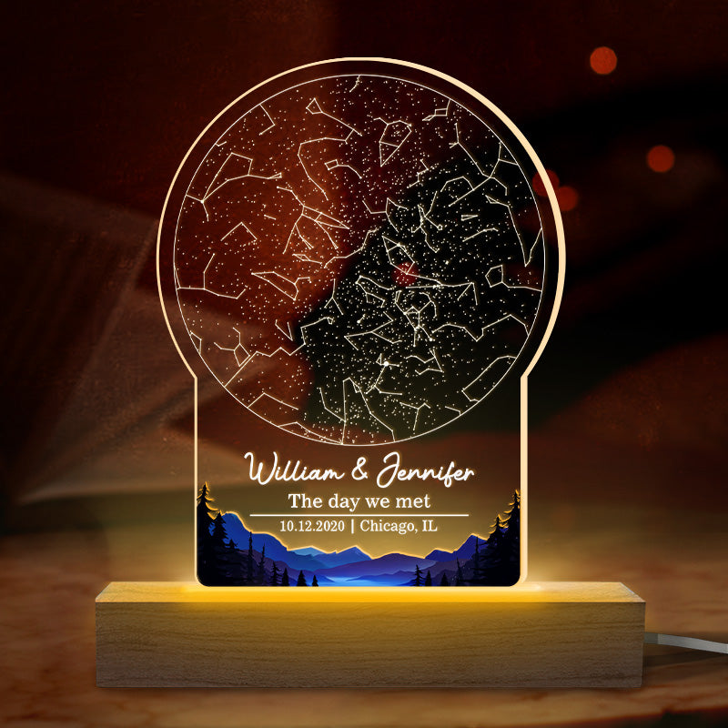 Le jour de notre rencontre - Lampe LED 3D personnalisée pour couple - Cadeau pour mari et femme, anniversaire