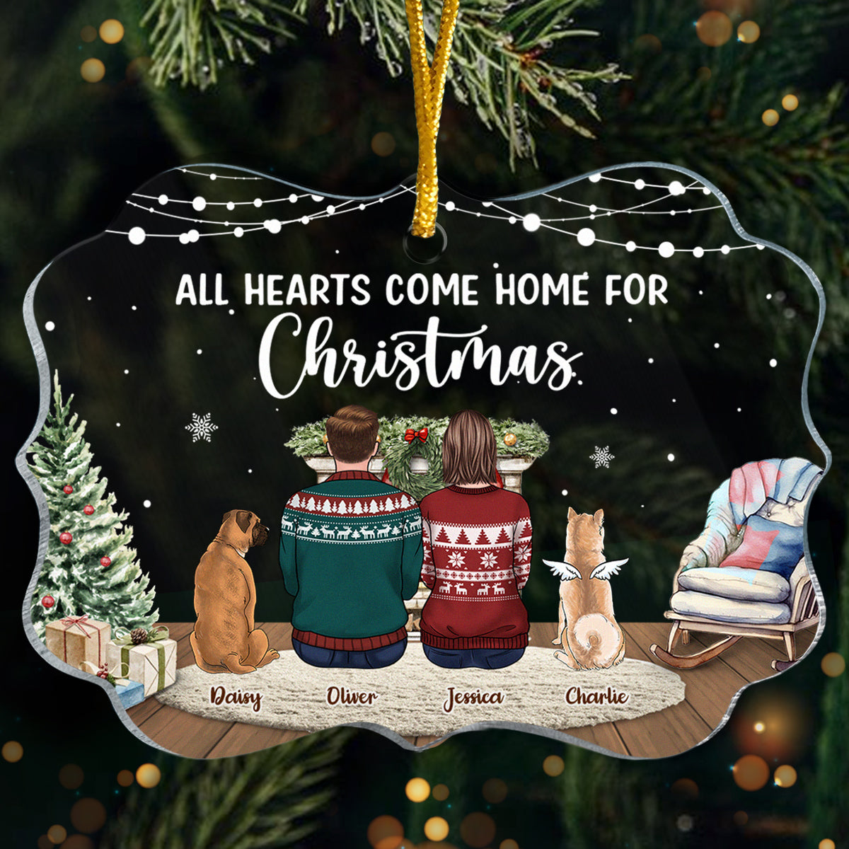 All Hearts Come Home For Christmas - Memorial Personalized Custom Ornament - Acrylic Benelux Shaped - Christmas Gift, Sympathy Gift For Pet Owners, Pet Lovers