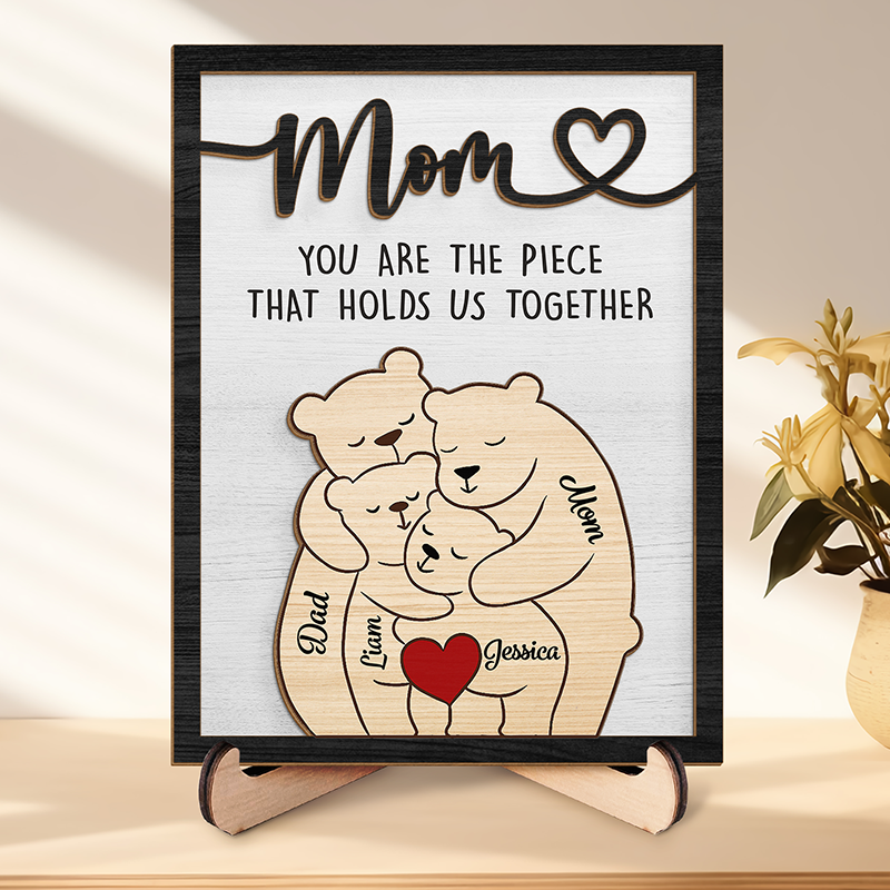 Tu es la pièce spéciale de notre famille - Plaque en bois personnalisée à 2 couches avec support - Cadeau de fête des mères, de pendaison de crémaillère pour maman, grand-mère