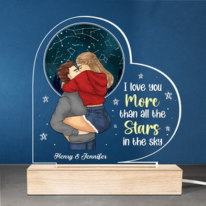 Je t'aime plus que toutes les étoiles du ciel - Lampe LED 3D personnalisée en forme de cœur pour couple - Cadeau pour mari et femme, anniversaire