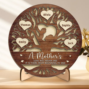 L'amour d'une mère est le cœur d'une famille - Plaque en bois personnalisée à 2 couches avec support - Cadeau de pendaison de crémaillère pour maman