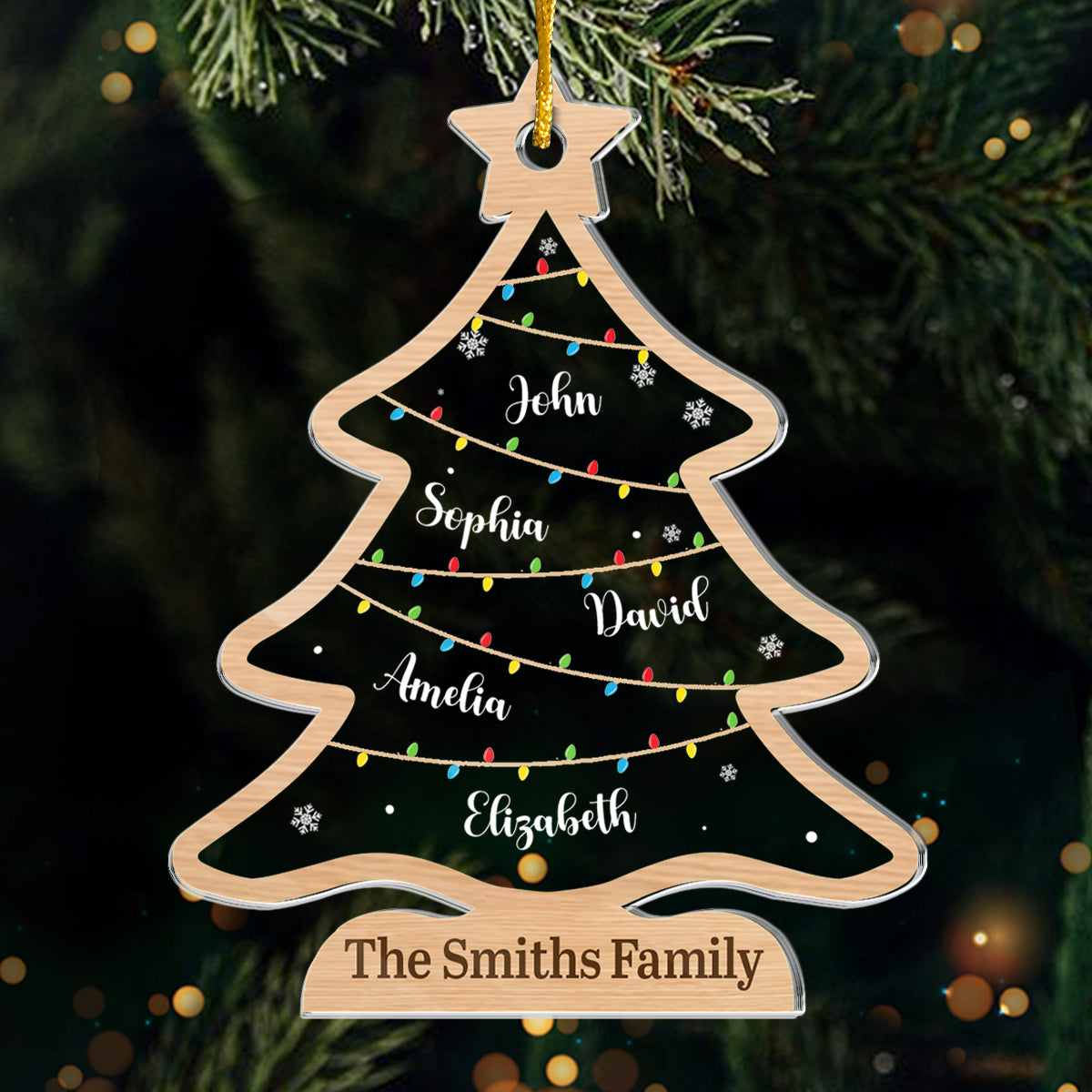 Joyeuse famille, vie heureuse - Ornement personnalisé en acrylique personnalisé - Cadeau de Noël pour les membres de la famille