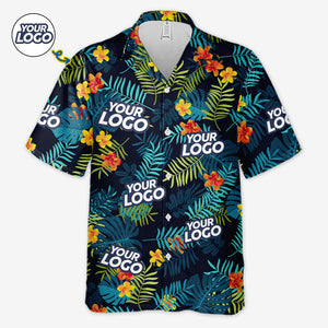 T-shirt hawaïen unisexe personnalisé avec logo tropical et photo personnalisée - Cadeau idéal pour les vacances d'été, les collègues et les membres de l'équipe