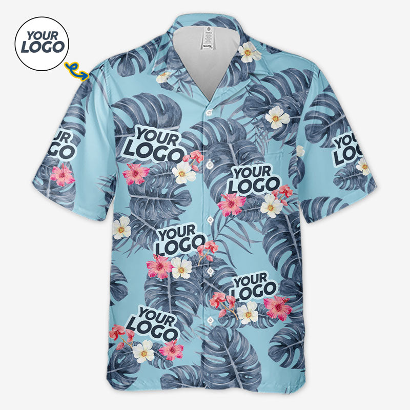 Custom Photo Tropical Leaves Summer Vibe - Company Logo Personalized Custom Unisex Tropical Hawaiian Aloha Shirt - Summer Vacation Gift, Gift For Coworker, Team Members