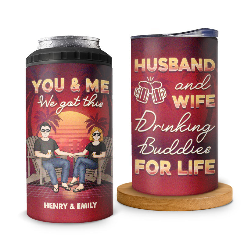 Mari et femme, compagnons de beuverie pour la vie - Gobelet isotherme 4 en 1 personnalisé pour couple - Cadeau pour mari et femme, anniversaire