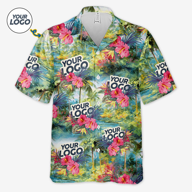 Custom Photo Let The Summer Begin - Company Logo Personalized Custom Unisex Tropical Hawaiian Aloha Shirt - Summer Vacation Gift, Gift For Coworker, Team Members
