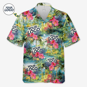Custom Photo Let The Summer Begin - Company Logo Personalized Custom Unisex Tropical Hawaiian Aloha Shirt - Summer Vacation Gift, Gift For Coworker, Team Members