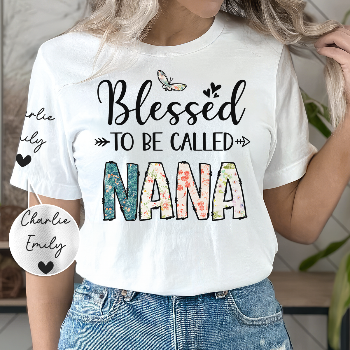 Bénie d'être appelée maman - T-shirt unisexe personnalisé avec motif sur la manche - Fête des mères, cadeau pour maman, grand-mère