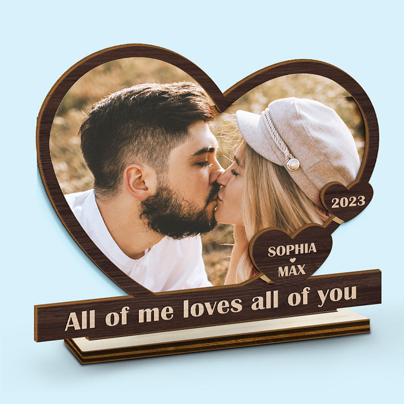 Photo personnalisée de notre premier baiser jusqu'à notre dernier souffle - Plaque en bois personnalisée à 2 couches avec support plat - Cadeau de pendaison de crémaillère pour mari et femme, anniversaire