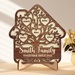 Notre famille ensemble depuis - Plaque en bois personnalisée à 2 couches avec support - Cadeau pour les membres de la famille