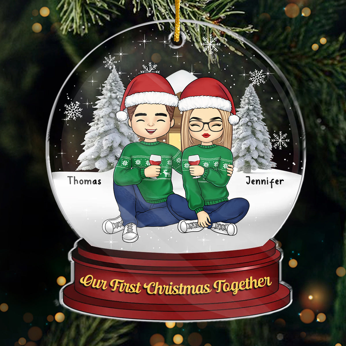 Le premier Noël ensemble - Ornement personnalisé pour couple - Boule à neige en acrylique - Cadeau de Noël pour mari et femme, anniversaire