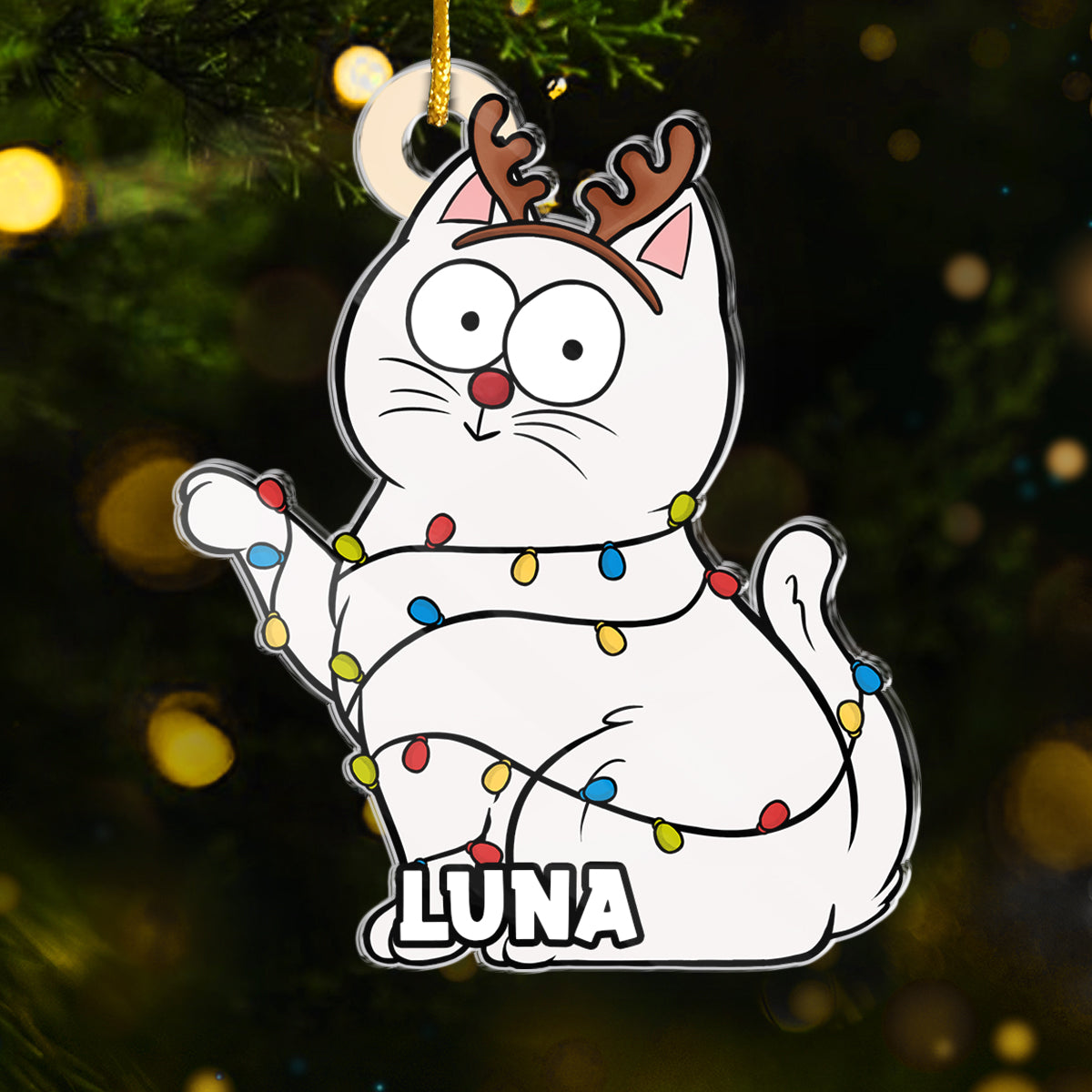 Petit fauteur de troubles du Père Noël – Ornement personnalisé en acrylique en forme de chat – Cadeau de Noël pour les propriétaires et les amoureux des animaux