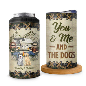 Toi, moi et les chiens - Gobelet isotherme 4 en 1 personnalisé pour le camping - Cadeau pour mari, femme, amoureux du camping, propriétaires d'animaux, amoureux des animaux