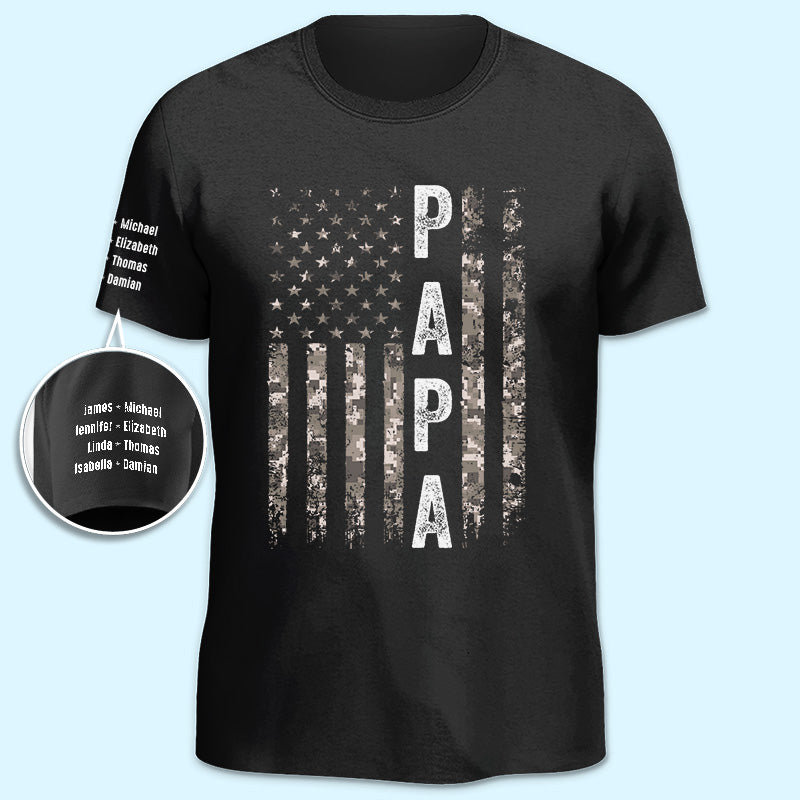 La Légende Papa Papa - T-shirt unisexe personnalisé avec motif sur la manche - Cadeau fête des pères, anniversaire pour papa, grand-père