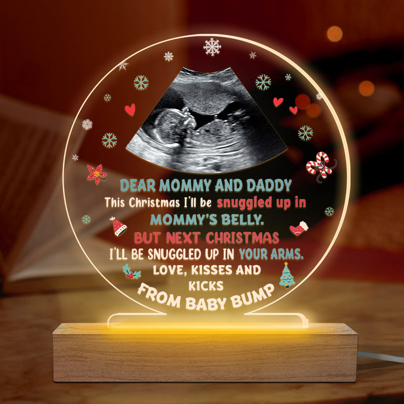 Photo personnalisée « Amour et bisous » – Lampe LED 3D ronde personnalisée pour la famille – Cadeau de Noël pour les premiers parents
