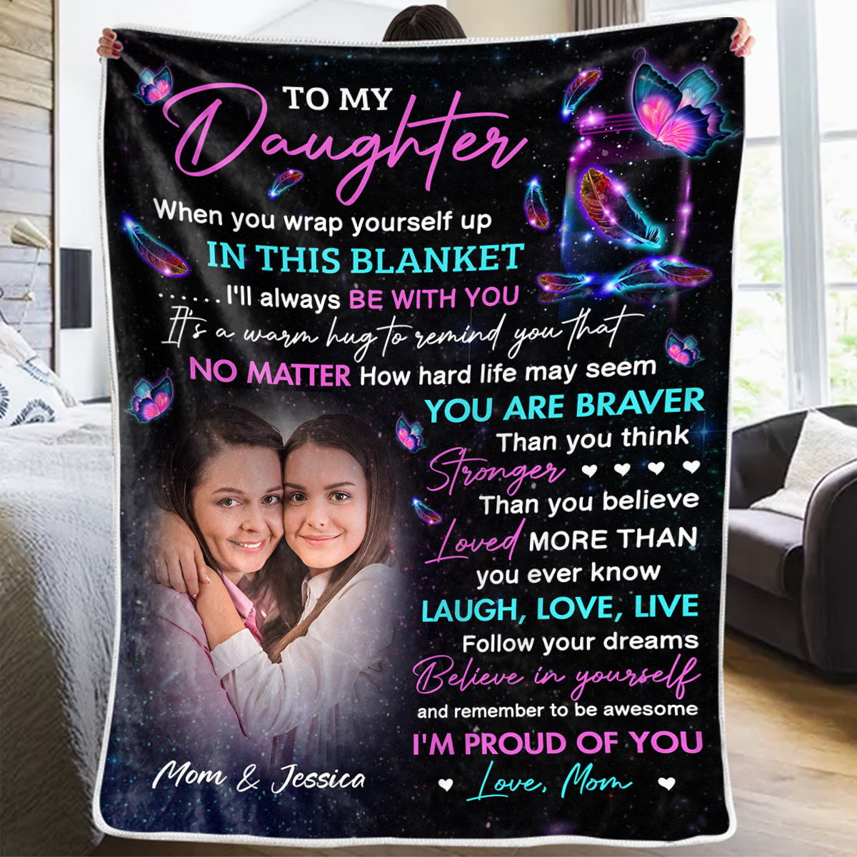 Photo personnalisée Je suis fier de toi - Couverture personnalisée familiale - Cadeau d'anniversaire de maman