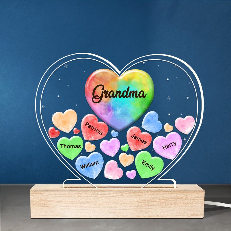 Tous mes chers amoureux - Lumière LED 3D personnalisée en forme de cœur pour la famille - Cadeau pour maman, grand-mère, fête des mères
