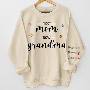 D'abord maman et maintenant grand-mère - Sweat-shirt unisexe personnalisé avec motif sur la manche - Cadeau pour maman et grand-mère