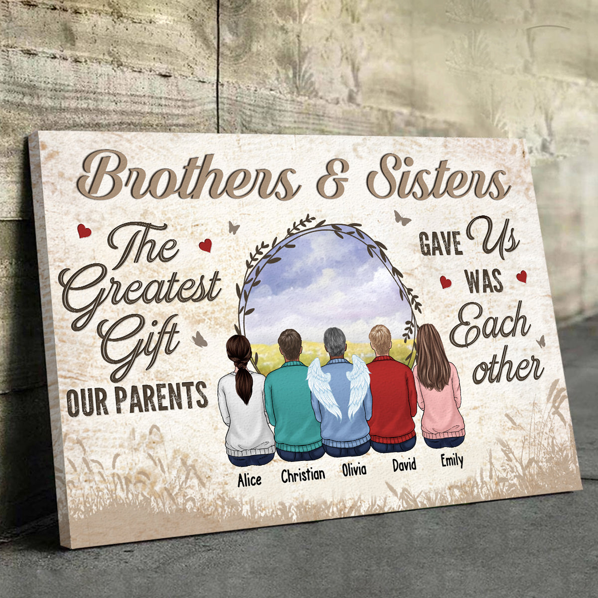 Le plus beau cadeau que nos parents nous ont offert - Toile horizontale personnalisée pour la famille - Cadeau pour frères et sœurs