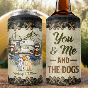 Toi, moi et les chiens - Gobelet isotherme 4 en 1 personnalisé pour le camping - Cadeau pour mari, femme, amoureux du camping, propriétaires d'animaux, amoureux des animaux