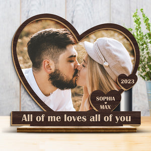 Photo personnalisée de notre premier baiser jusqu'à notre dernier souffle - Plaque en bois personnalisée à 2 couches avec support plat - Cadeau de pendaison de crémaillère pour mari et femme, anniversaire