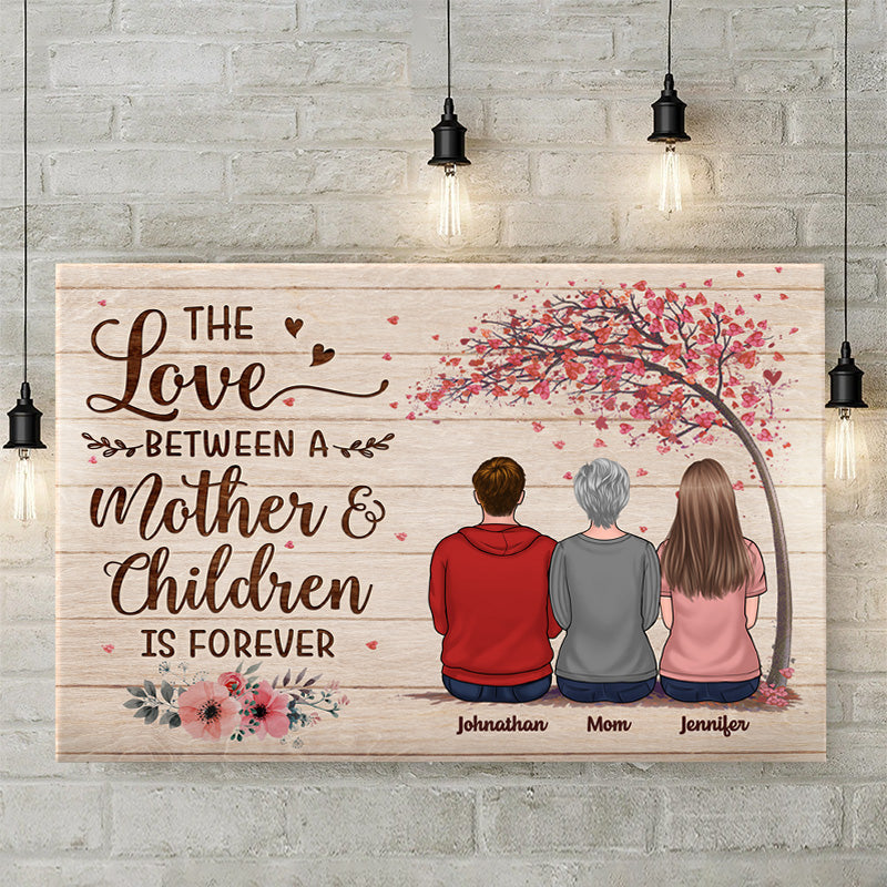 L'amour entre une mère et ses enfants - Toile horizontale personnalisée pour la famille - Cadeau d'anniversaire et de fête des mères