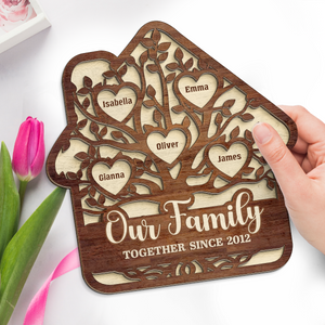 Notre famille ensemble depuis - Plaque en bois personnalisée à 2 couches avec support - Cadeau pour les membres de la famille