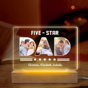 Photo personnalisée Papa cinq étoiles - Lampe LED 3D rectangulaire personnalisée pour la famille - Cadeau d'anniversaire, fête des pères pour papa et grand-père