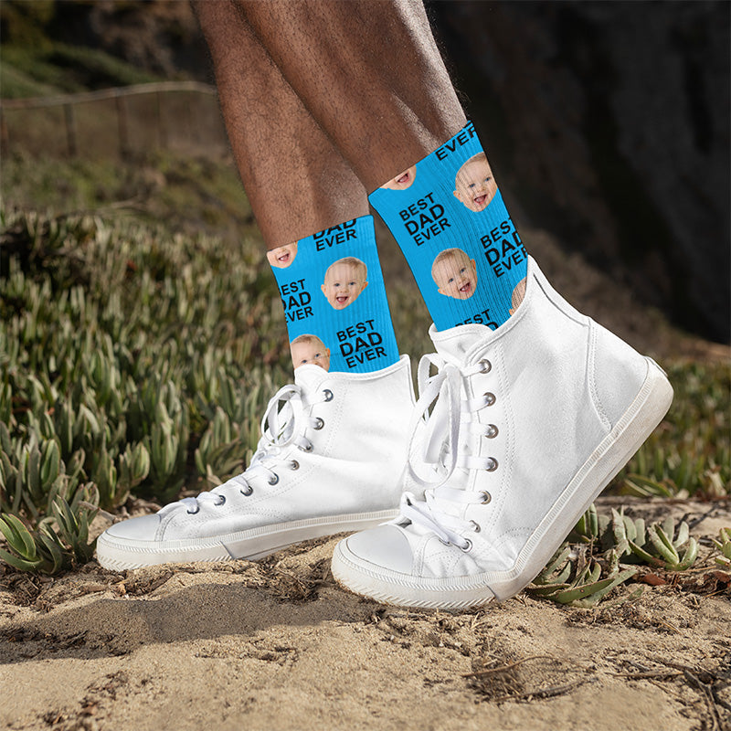 Photo personnalisée Mon cœur chéri - Chaussettes personnalisées pour la famille - Cadeau pour la fête des pères