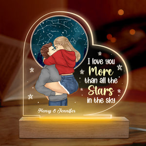 Je t'aime plus que toutes les étoiles du ciel - Lampe LED 3D personnalisée en forme de cœur pour couple - Cadeau pour mari et femme, anniversaire