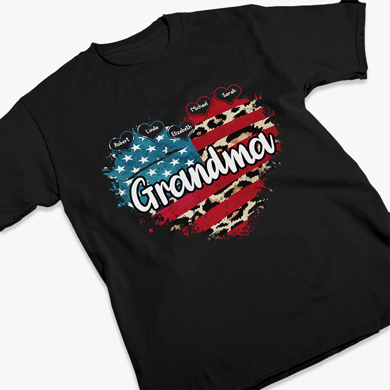Grand-mère et ses enfants - T-shirt patriotique unisexe personnalisé pour la famille, sweat à capuche, sweat-shirt - Jour de l'Indépendance, 4 juillet, cadeau d'anniversaire pour grand-mère