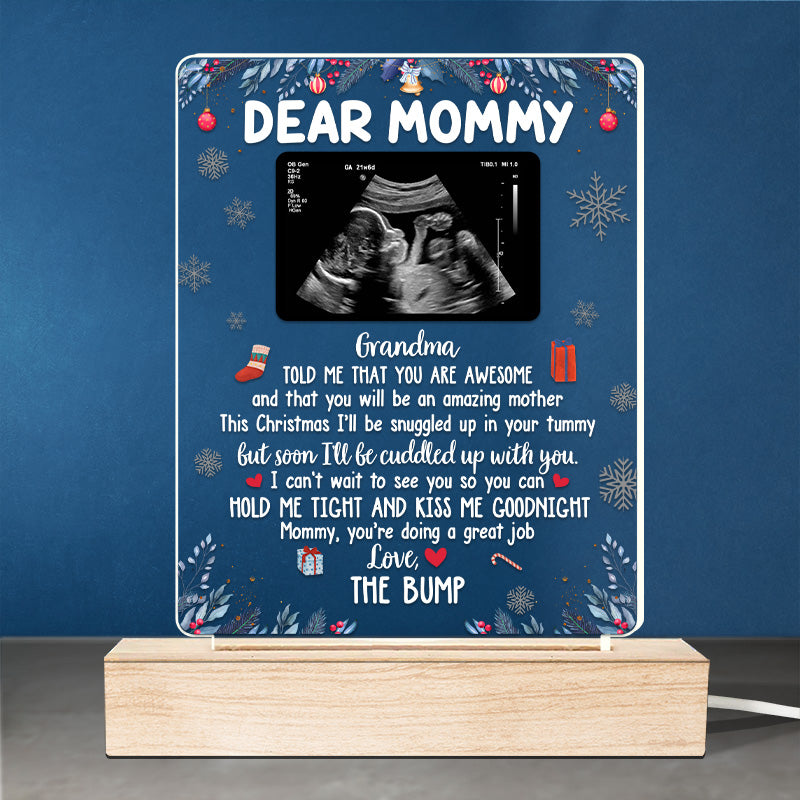 Photo personnalisée « Embrasse-moi bonne nuit » – Lampe LED 3D rectangulaire personnalisée pour la famille – Cadeau de naissance, premier Noël, cadeau de Noël pour la première maman