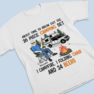 Chaise pliante et bières pour feu de camp - T-shirt, sweat à capuche et sweat-shirt unisexe personnalisé pour le camping - Cadeau de fête des pères, d'anniversaire pour papa, amoureux du camping