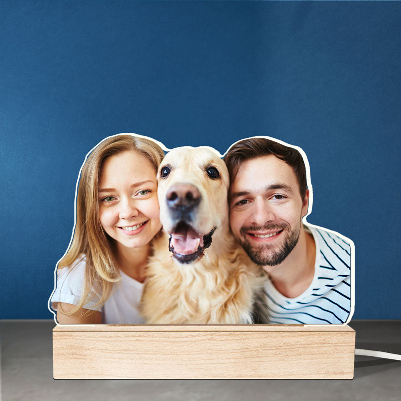 Photo personnalisée « Nous sommes une grande famille heureuse » - Lumière LED 3D personnalisée en forme de couple - Télécharger un cadeau photo pour mari, femme, propriétaires d'animaux, amoureux des animaux