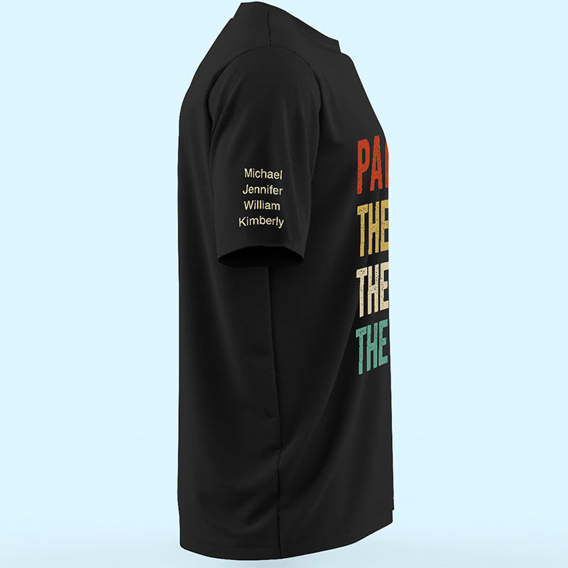 Papa, l'homme, le mythe, la légende - T-shirt unisexe personnalisé avec motif sur la manche - Cadeau de fête des pères, d'anniversaire pour papa, grand-père