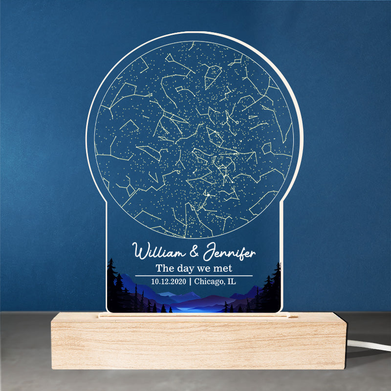 Le jour de notre rencontre - Lampe LED 3D personnalisée pour couple - Cadeau pour mari et femme, anniversaire