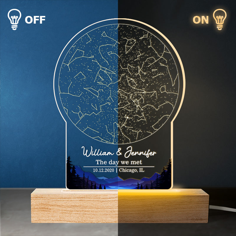 Le jour de notre rencontre - Lampe LED 3D personnalisée pour couple - Cadeau pour mari et femme, anniversaire