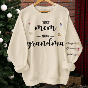 D'abord maman et maintenant grand-mère - Sweat-shirt unisexe personnalisé avec motif sur la manche - Cadeau pour maman et grand-mère