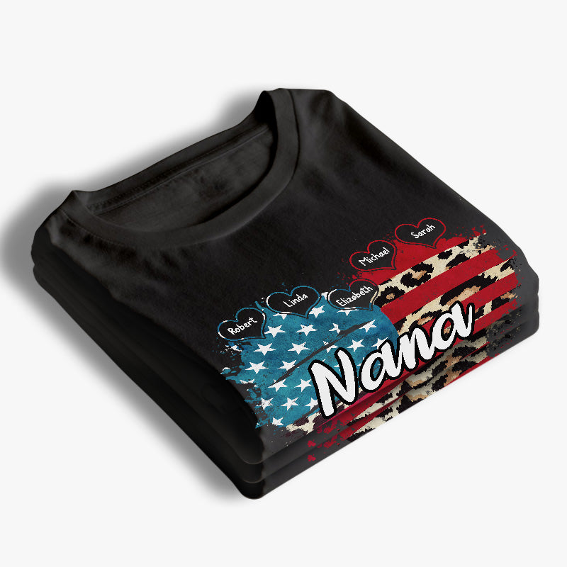 Grand-mère et ses enfants - T-shirt patriotique unisexe personnalisé pour la famille, sweat à capuche, sweat-shirt - Jour de l'Indépendance, 4 juillet, cadeau d'anniversaire pour grand-mère