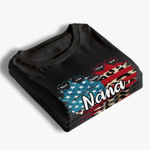 Grand-mère et ses enfants - T-shirt patriotique unisexe personnalisé pour la famille, sweat à capuche, sweat-shirt - Jour de l'Indépendance, 4 juillet, cadeau d'anniversaire pour grand-mère