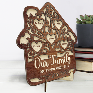 Notre famille ensemble depuis - Plaque en bois personnalisée à 2 couches avec support - Cadeau pour les membres de la famille
