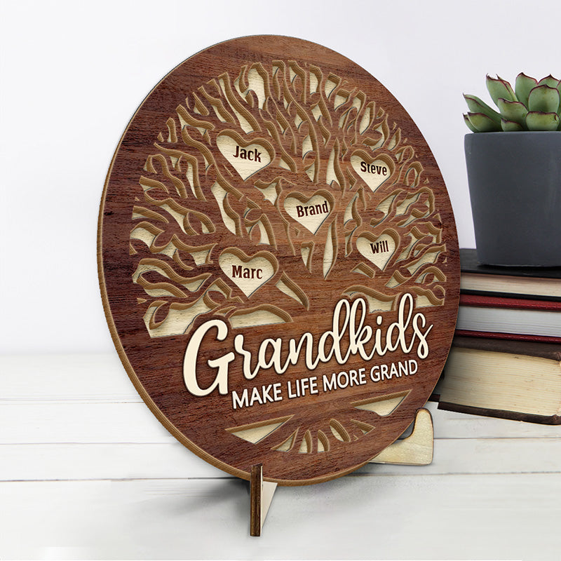 Mes petits-enfants me font sourire ! Plaque en bois personnalisée à 2 couches avec support ! Cadeau pour grand-mère