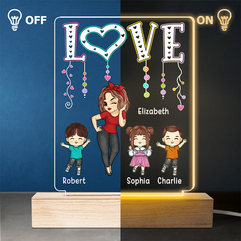 Mes chers enfants, la lumière de ma vie - Lampe LED 3D rectangulaire personnalisée pour la famille - Cadeau pour la fête des mères, maman, grand-mère