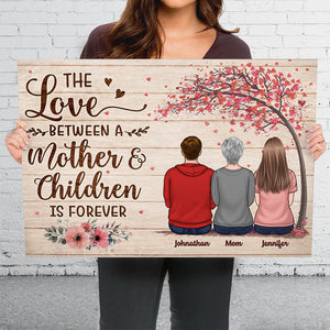 L'amour entre une mère et ses enfants - Toile horizontale personnalisée pour la famille - Cadeau d'anniversaire et de fête des mères