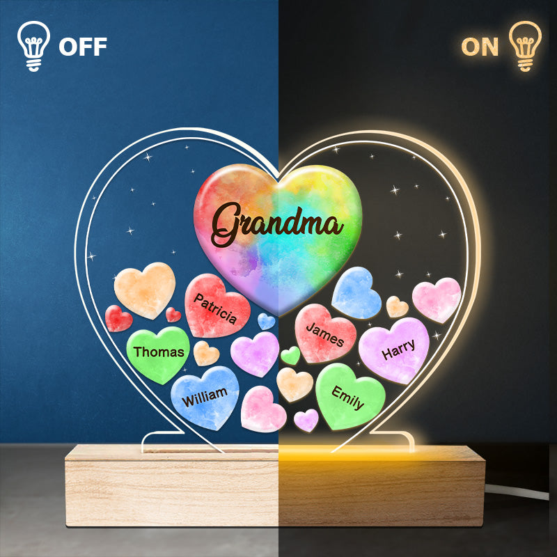 Tous mes chers amoureux - Lumière LED 3D personnalisée en forme de cœur pour la famille - Cadeau pour maman, grand-mère, fête des mères