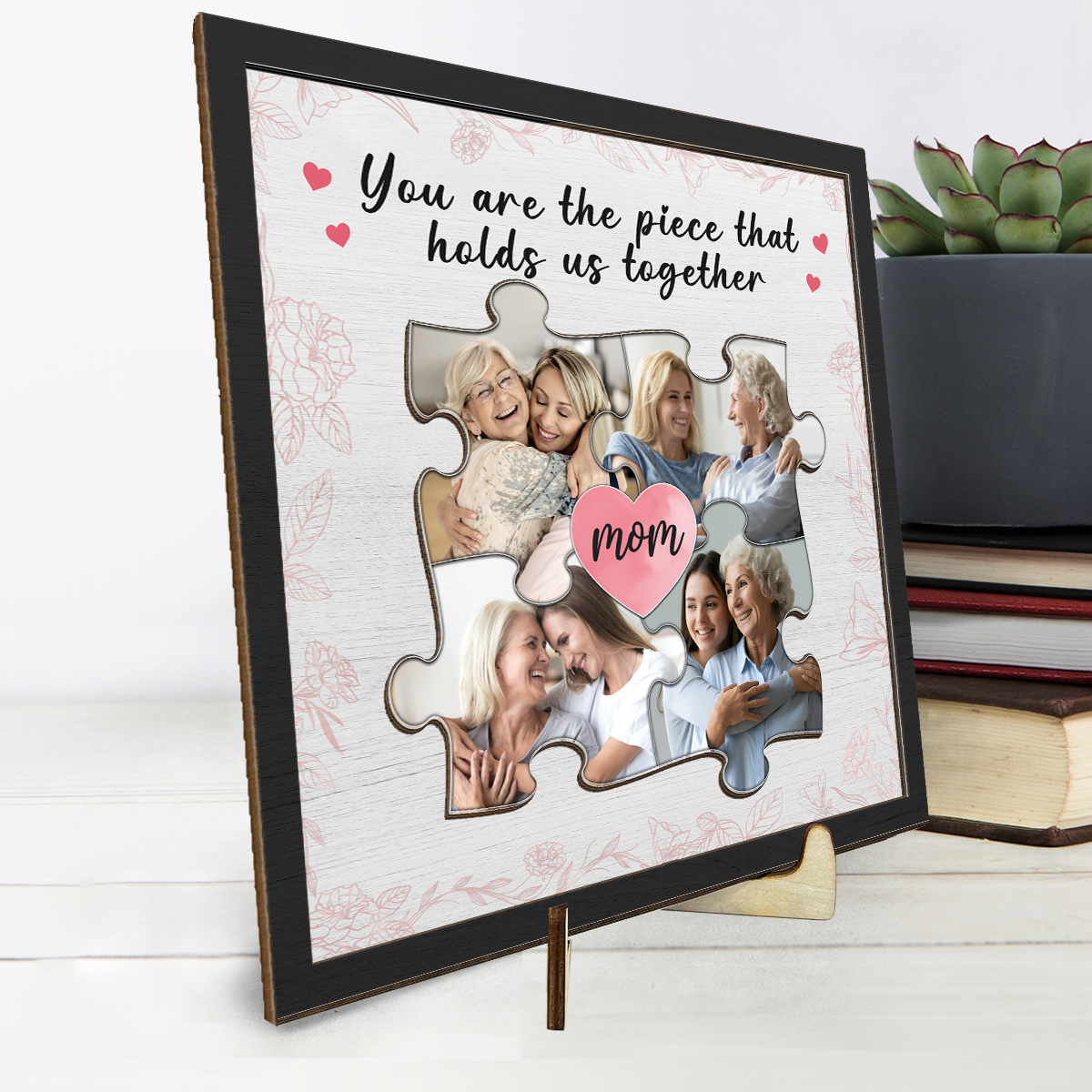 Photo personnalisée « Vous êtes la pièce la plus importante » - Plaque en bois personnalisée à 2 couches avec support pour famille - Cadeau de pendaison de crémaillère pour maman et grand-mère